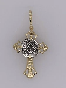 ATOCHA Coin Cross Pendant 14K Yellow Gold Sunken Treasure Shipwreck Coin Jewelry - Picture 1 of 7