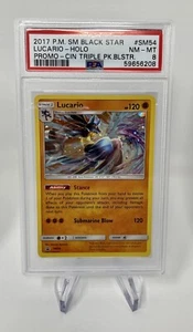 2017 Pokemon PM SM Black Star Lucario Holo Promo SM54 PSA 8 Near Mint Card - Picture 1 of 2