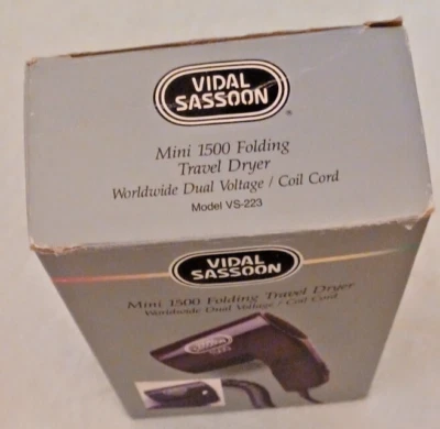 Secador de pelo de viaje Vidal Sassoon 1500 doble voltaje mini portátil VS 223 probado Foto 1 de 2