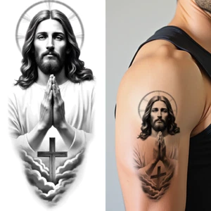 3pcs Temporary Tattoo Realistic Temporary Tattoos Jesus With Book Jesus Praying - Picture 1 of 15