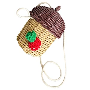  Small Crossbody Purse Single Shoulder Rattan Bag Acorn Shaped Woven Bags - Picture 1 of 12