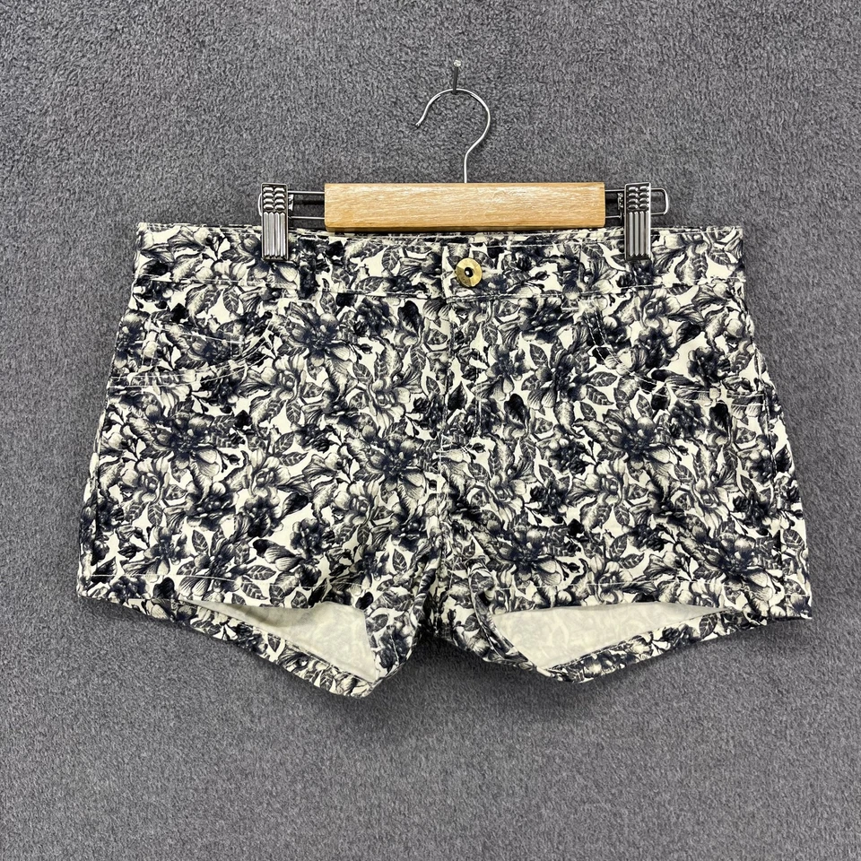 H&M Pantalones Cortos Mujer 8 Negro Blanco Estampado Floral Tiro Medio Algodón Elastizado Verano Foto 1 de 4