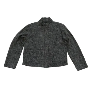Eileen Fisher Bio Baumwolle Stehkragen Jacke Damen XS schwarz Tweed Reißverschluss vorne - Bild 1 von 11