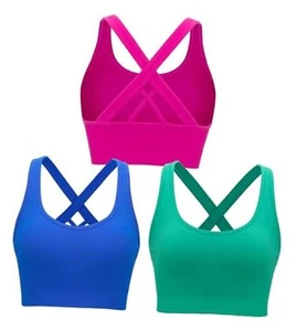Sports Bra for Women High Support, Criss-Cross Back Small 1-blue+pink+green - Picture 1 of 6