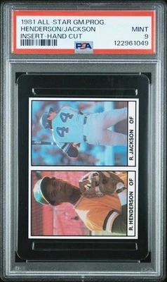 1981 ALL-STAR GAME PROGRAM INSERTS H/C RICKEY HENDERSON REGGIE JACKSON PSA 9 - Image 1 of 2