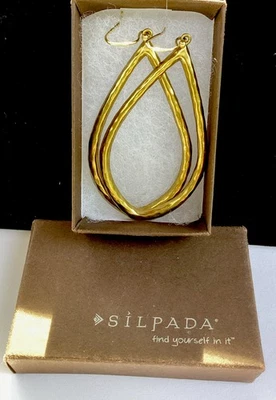 SILPADA DROP A HINT KR India Brass Long Dangling Wire Hook Teardrop Earrings-EUC - Image 1 of 4