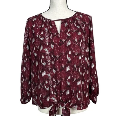 West Kei Blouse Women’s Small Burgundy Long Sleeve Tie Front Stitch Fix Top - Image 1 of 4