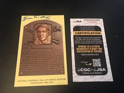 BILL DICKEY Yankees Signed Yellow HOF Plague Postcard COA JSA autograph Auto - Image 1 of 2