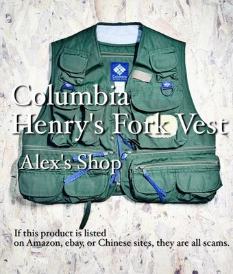 Chaleco de Pesca Columbia Henry's Tenedor Años 80 Vintage Algodón Verde Unisex Usado Foto 1 de 4