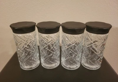 Juego de 4 frascos de almacenamiento de vidrio en relieve con tapas negras - Diseño de inspiración vintage Foto 1 de 4