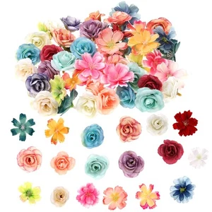 Faux Flower Heads Faux Fabric Flowers Small Rose Daisy Fabric Flowers Multico... - Picture 1 of 7