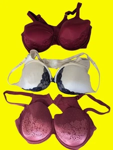 Lot 3 Bras Padded Underwire 2 Red 1 White Size 44D  Vanity Fair Cacique Soma - Picture 1 of 7