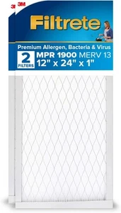 Filtrete 12x24x1 AC Furnace Air Filter, MERV 13, MPR 1900, 12x24x1, White - Picture 1 of 10