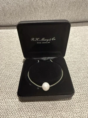 Collar de perlas grandes de cadena de plata, joyería de dama de honor Foto 1 de 2