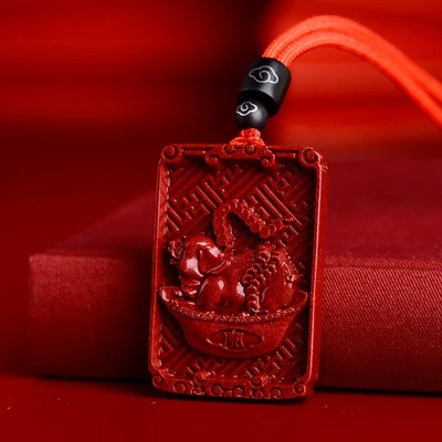43mm Natural Cinnabar Twelve Chinese Zodiac Pendant Amulet Necklace Accessories - Image 1 of 4