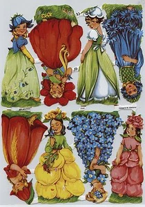 # IMÁGENES BRILLANTES # EF 7141, 8 dulces elfos de las flores / niño de las flores, reimpresión EAS GLIMMER - Imagen 1 de 1