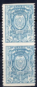 BRAZIL, PERNAMBUCO, REVENUE, PAIR HORIZONTALLY IMPERFORATED, MNH, VERY RARE! - Picture 1 of 1