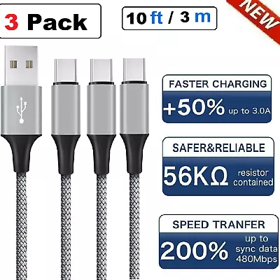 3-Pack Braided USB C Type-C Fast Charging Data SYNC Charger Cable Cord 3/6/10FT - Image 1 of 4