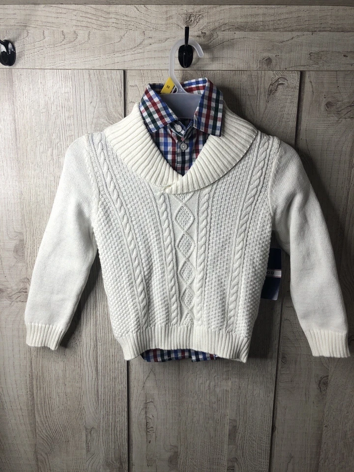 IZOD Boys 2 Pc Shirt & Sweater Size 4/5 Pullover Button Up Plaid Easter Wedding