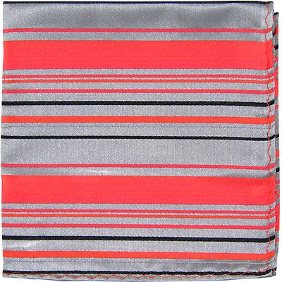 New men's polyester coral gray navy stripes hankie pocket square formal wedding - Image 1 of 2