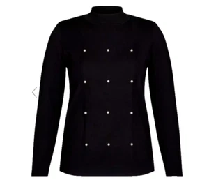 NUEVO CON ETIQUETAS NONI B JERSEY DIAMANTE PATRÓN ARGYLE Y PERLAS EN PUNTOS DE DIAMANTE NEGRO TALLA XL - Imagen 1 de 6