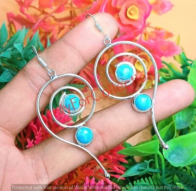 Шикарный ларимар драгоценный камень 925 пробы покрытием спин иллюзия 1 пара серьги - Изображение 1 из 3