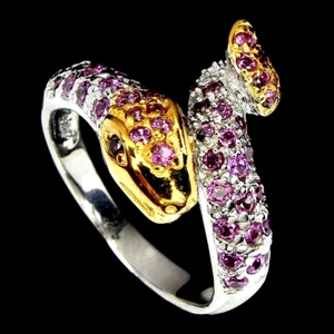 RHODOLITE GARNET & SAPPHIRE 2-TONE COBRA RING 925 STERLING SILVER 14K WGP SZ 8.5 - Picture 1 of 3