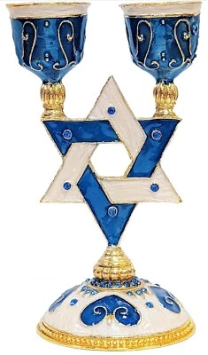 Precioso Candelabro Estrella de David Azul Adornado con Cristales Genuinos  Foto 1 de 2