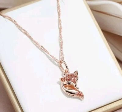 Schöne Halskette mit Anhänger Fuchs 585er Rolled Roségold Walzgold mit Zirkonia - Bild 1 von 4