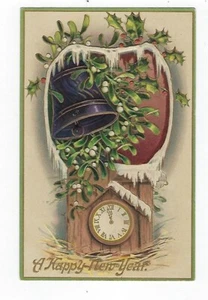 Hermosa tarjeta postal vintage de principios de 1900 ""Año Nuevo"" en relieve - Imagen 1 de 2