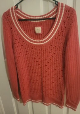 Suéter tejido con cable a rayas rosa/blanco - talla L (12-14) Foto 1 de 4