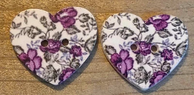 2 Flower Heart Sewing Buttons Crafting Wood 2 Hole 1"  - Image 1 of 2
