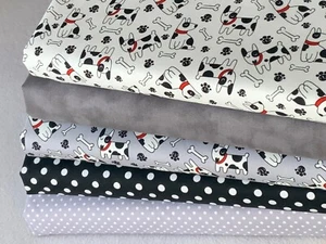 100% cotton fabric Fat Quarter Bundle quilting craft puppy dogs grey white G - Picture 1 of 18