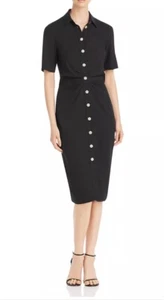 Kate Spade NY Mainline Ruched-Front Shirt Dress Women’s Size 0 SS Black NWT - Picture 1 of 11