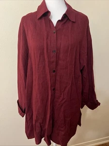 Women’s Vintage Chico’s Design Maroon Linen Long Sleeve Button Up Blouse Size 2 - Picture 1 of 5