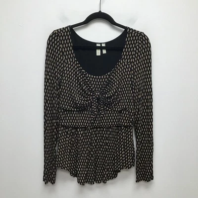Top Meadow Rue Anthropologie Mujer Negro Beige Josalyn Estampado Diamante Corbata Frontal M Foto 1 de 4