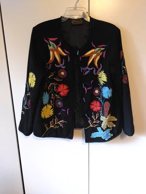 Vintage Alex Kim Boho Floral Embroidered Cottage Art to Wear Blazer Jacket M - Image 1 of 4