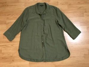 John Mark Shirt Tunic Womens XL Green Button Up Button Accent Back Rayon Nylon - Picture 1 of 14