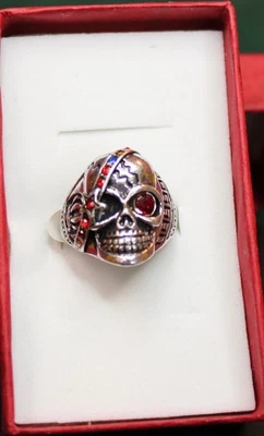骷髅戒指 尺寸 9 从未穿过 血红眼睛和其他镶嵌宝石 无障碍 — 第 1/4 张图片