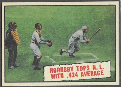 1961 Topps Baseball #404, Hornsby Topps NL con promedio de 0,424, casi nuevo-como nuevo--¡impresionante! Foto 1 de 2