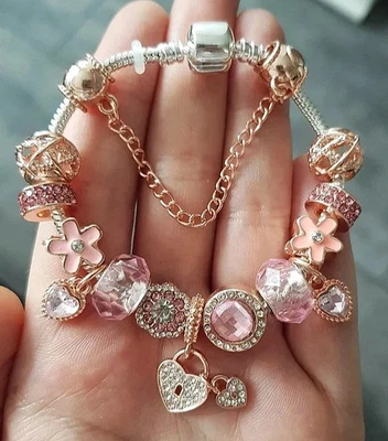 Edles BETTEL ARMBAND 925 SILBER ZIRKONIA Charm Sicherheitskette Murano Anhänger - Bild 1 von 4