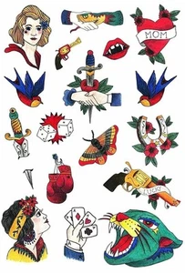 Old School Temporary Tattoo Set by Tatsy, Original Cool Oldschool Vintage... - Picture 1 of 8