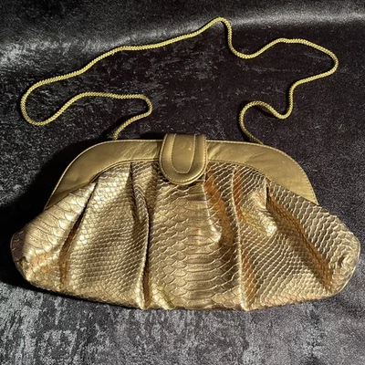 Cartera dorada vintage Jessica McClintock con correa bolso de noche mediano  Foto 1 de 4