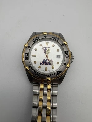 Reloj de cuarzo LogoArt New York Mets MLB para hombre doble tono bisel giratorio SIN PROBAR Foto 1 de 4
