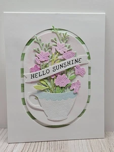 Handmade Greeting Card Keepsake Quality ocbrandy hello sunshine floral mug - Picture 1 of 2