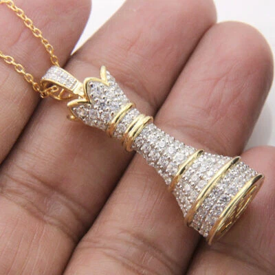 Chess King Piece Chasm 14K Gold Finish 3.0Ct Pave Set Simulated Diamond Necklace - Image 1 of 4
