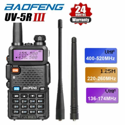 BAOFENG UV-5R III Tri-Band Walkie Talkie 5W 1800mAh Long Range Two Way Ham Radio - Image 1 of 4
