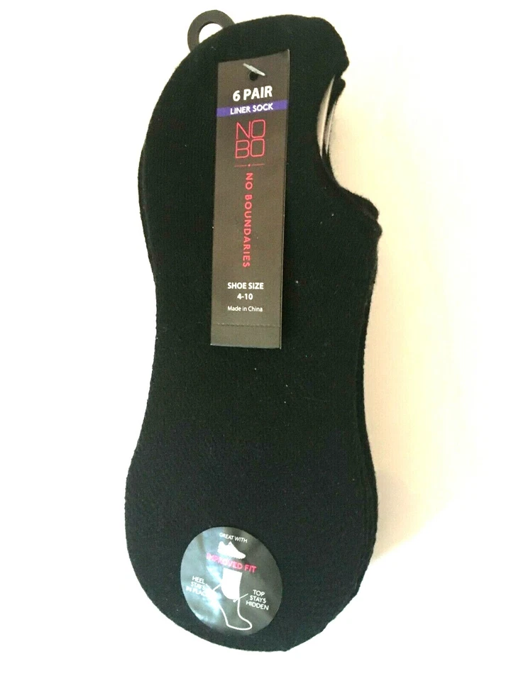 No Boundaries Womens Sneaker Liner Socs 6 Pair Shoe Size 4-10 Solid Black 21W067 - Image 1 of 1