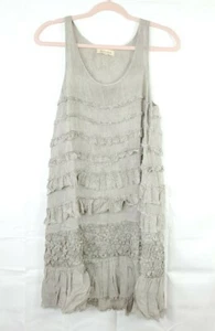 BLACK SWAN Damen Gr. S grau Rüschen Stufen Häkel Akzent ärmellos Boho Kleid - Bild 1 von 6
