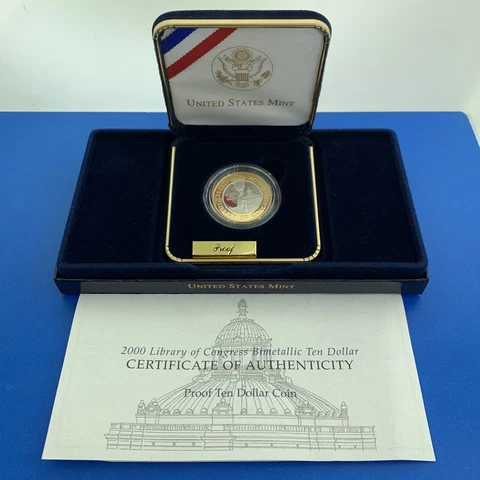 2000 Library of Congress Bimetallic (Gold & Platinum Ten Dollar Proof Box & COA Cover